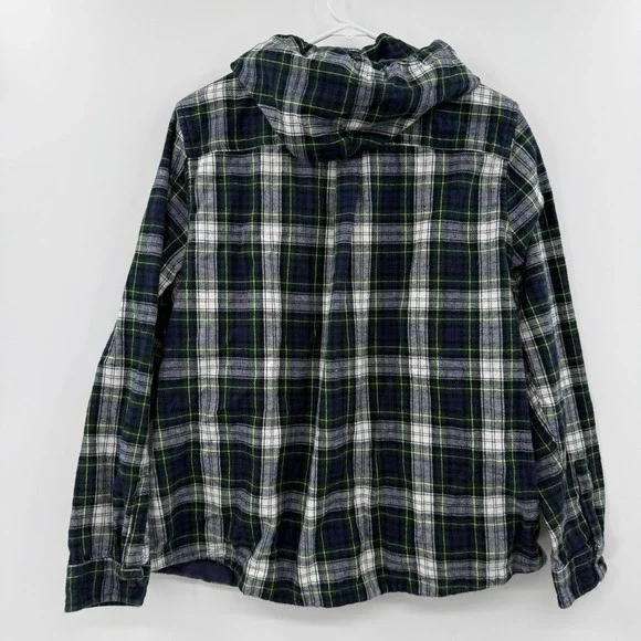 LL Bean Women XL Scotch Plaid Flannel Shirt Relaxed Fit Zip Hoodie jacket - Picture 6 of 8